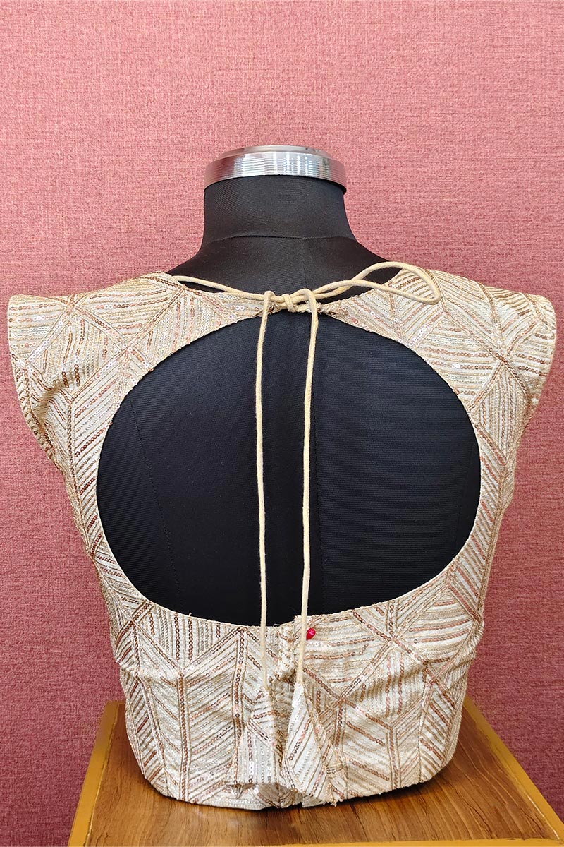 Trendy Hand Zari Thread Ivory Back open with Knot Blouse RB