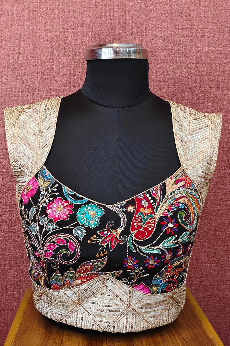 Trendy Hand Zari Thread Ivory Back open with Knot Blouse RB