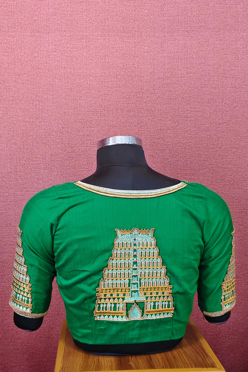Traditional Green Temple Embroidery with Bead Work Blouse RB