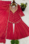 Pink Heavy Simar Silk Embroidered Sharara Suit Set with Dupatta RTI