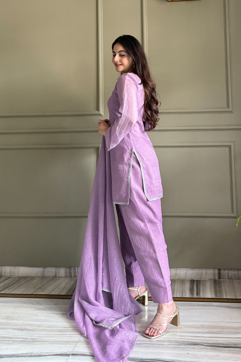 Lavender Swarovski Salwar Suit UK | Premium Crunchy Silk Kurta Set RTI