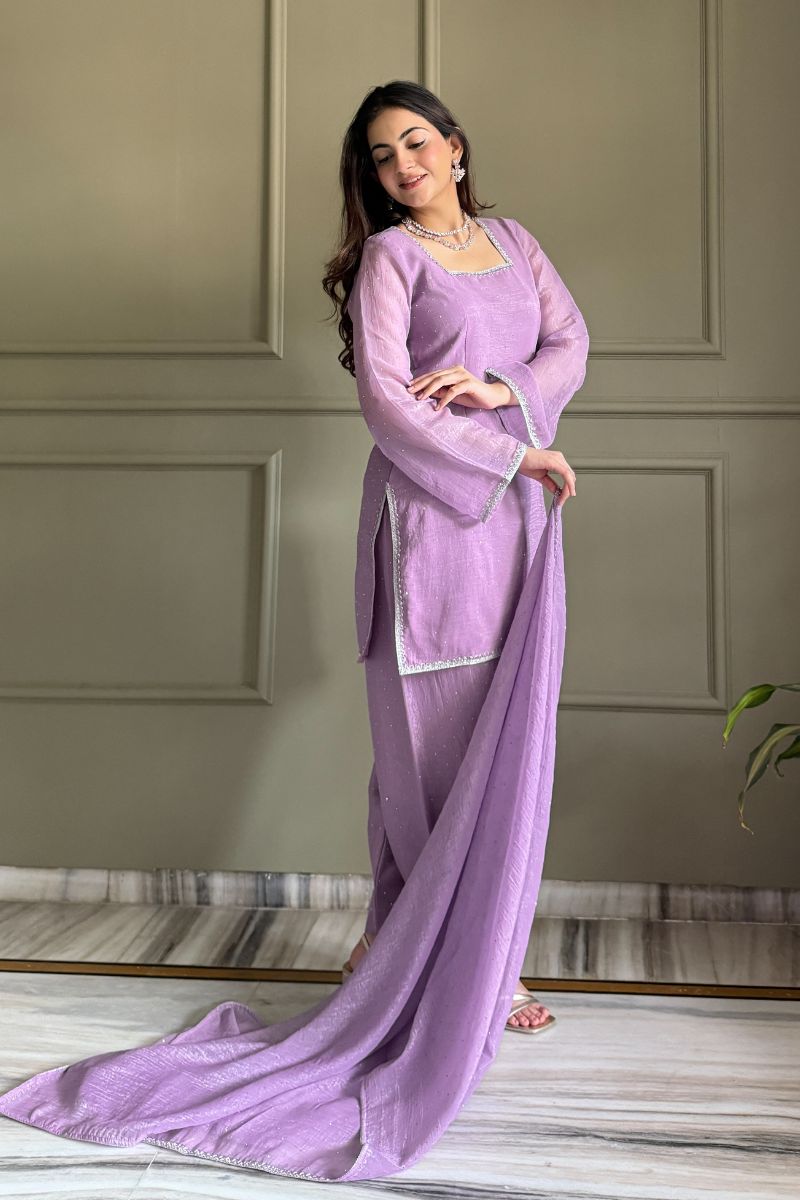 Lavender Swarovski Salwar Suit UK | Premium Crunchy Silk Kurta Set RTI