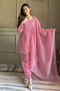 Pink Swarovski Salwar Suit UK | Premium Crunchy Silk Kurta Set RTI