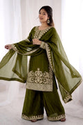 Premium Mehendi Green GMY Silk Salwar Suit UK | Heavy Embroidered Sequin & Moti Work Kurta Set with Dupatta RTI