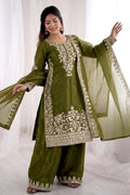 Premium Mehendi Green GMY Silk Salwar Suit UK | Heavy Embroidered Sequin & Moti Work Kurta Set with Dupatta RTI