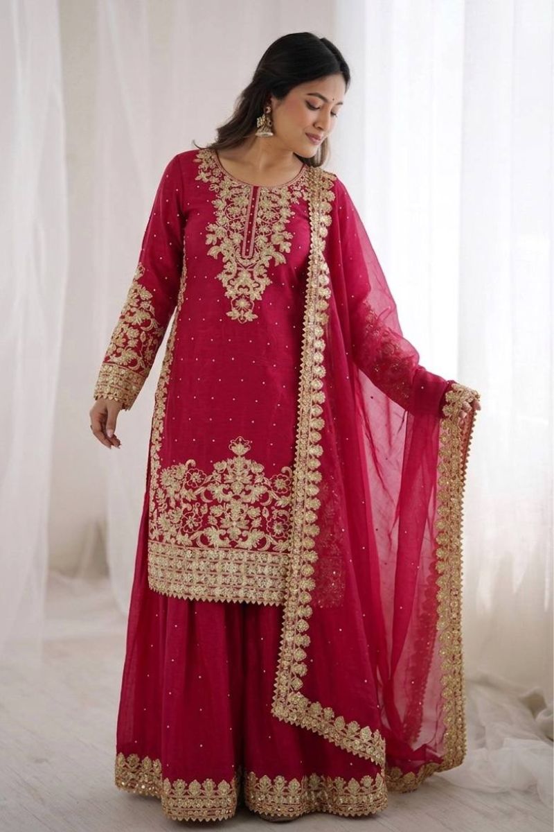 Premium Pink GMY Silk Salwar Suit UK | Heavy Embroidered Sequin & Moti Work Kurta Set with Dupatta RTI