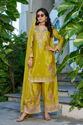 Yellow Chinnon Embroidered Salwar Suit Set with Dupatta RTI