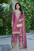 Pink Chinnon Embroidered Salwar Suit Set with Dupatta (Copy) RTI