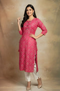 Pink Cotton Printed Kurti for Women – Elegant Straight Fit PR