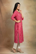 Pink Cotton Printed Kurti for Women – Elegant Straight Fit PR