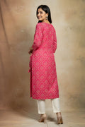 Pink Cotton Printed Kurti for Women – Elegant Straight Fit PR
