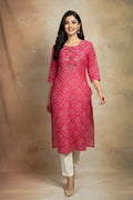 Pink Cotton Printed Kurti for Women – Elegant Straight Fit PR