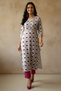 White Cotton Printed Kurti for Women – Elegant Straight Fit PR