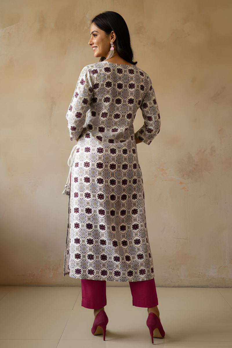 White Cotton Printed Kurti for Women – Elegant Straight Fit PR