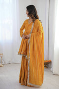 Mustard Mal Chanderi Mirror Work Sharara Suit with Dupatta RTI
