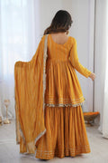 Mustard Mal Chanderi Mirror Work Sharara Suit with Dupatta RTI