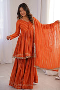 Orange Mal Chanderi Mirror Work Sharara Suit with Dupatta (Copy) RTI