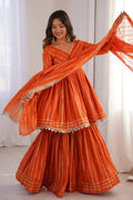 Orange Mal Chanderi Mirror Work Sharara Suit with Dupatta (Copy) RTI