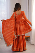 Orange Mal Chanderi Mirror Work Sharara Suit with Dupatta (Copy) RTI