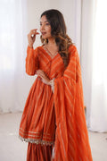 Orange Mal Chanderi Mirror Work Sharara Suit with Dupatta (Copy) RTI