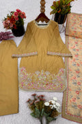 Mustard French Crepe Silk Embroidered Salwar Suit with Tissue Silk Dupatta RTI