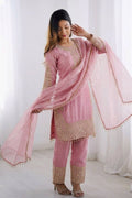 French Crepe Silk Embroidered Salwar Suit with Tissue Silk Dupatta (Copy) RTI