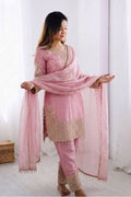 French Crepe Silk Embroidered Salwar Suit with Tissue Silk Dupatta (Copy) RTI
