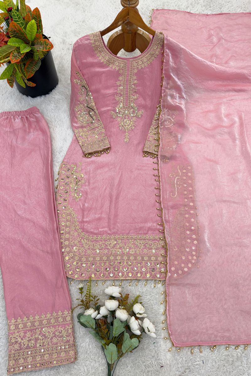 French Crepe Silk Embroidered Salwar Suit with Tissue Silk Dupatta (Copy) RTI