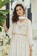 Elegant White Chinon Embroidered Anarkali Kurta Palazzo Suit Set with Dupatta RTI