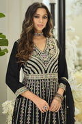 Elegant Black Chinon Embroidered Anarkali Kurta Palazzo Suit Set with Dupatta RTI
