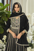 Elegant Black Chinon Embroidered Anarkali Kurta Palazzo Suit Set with Dupatta RTI