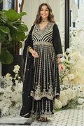 Elegant Black Chinon Embroidered Anarkali Kurta Palazzo Suit Set with Dupatta RTI