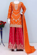 Orange Chinon Embroidered Kurta with Pink Palazzo Suit Set & Dupatta RTI