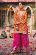 Orange Chinon Embroidered Kurta with Pink Palazzo Suit Set & Dupatta RTI