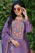 Elegant Purple Chinon Embroidered Kurta Palazzo Suit Set with Dupatta RTI