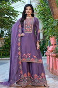 Elegant Purple Chinon Embroidered Kurta Palazzo Suit Set with Dupatta RTI