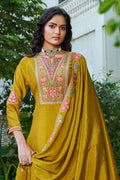 Elegant Yellow Chinon Embroidered Kurta Palazzo Suit Set with Dupatta RTI