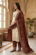 Elegant Beige & Maroon Pure Gmy Silk Embroidered Kurta Palazzo Set RTI
