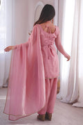 Blush Pink Crunchy Silk Ready-Made Salwar Suit Set with Dupatta RTI