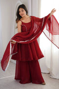 Maroon Crunchy Silk Ready-Made Salwar Suit Set with Dupatta RTI