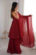 Maroon Crunchy Silk Ready-Made Salwar Suit Set with Dupatta RTI