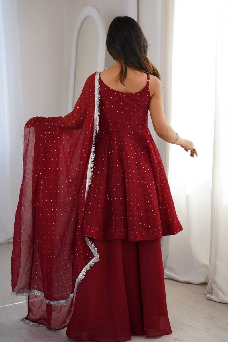 Maroon Crunchy Silk Ready-Made Salwar Suit Set with Dupatta RTI