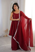 Maroon Crunchy Silk Ready-Made Salwar Suit Set with Dupatta RTI