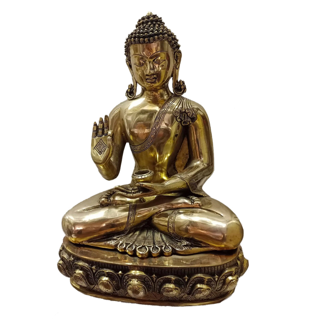 Radiant Brass Medicine Buddha Statue | Handcrafted Buddhist Idol from India INDIGO ETHNICS
