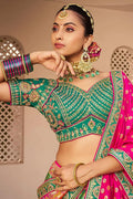 Rama Green Banarasi Silk Bridal Lehenga with Zari & Mirror Work VA
