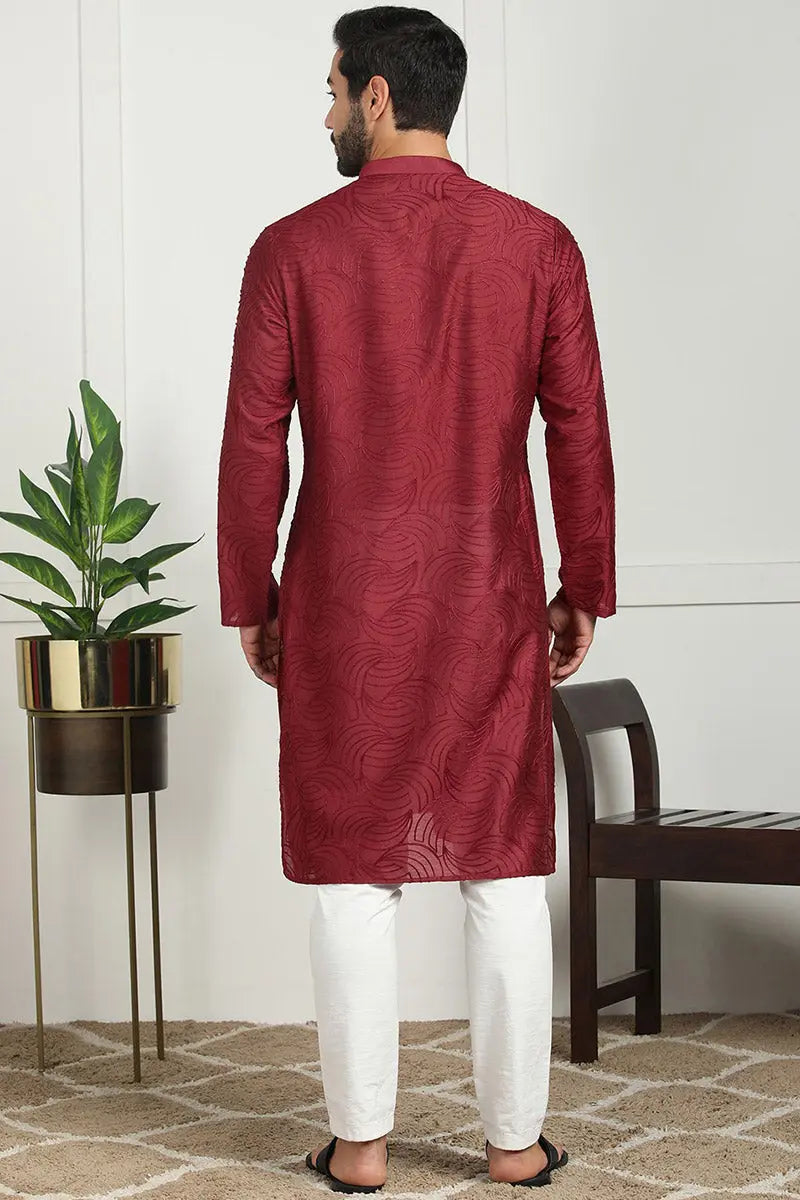 Red Jacquard Kurta for Men – Festive & Formal Wear KSF