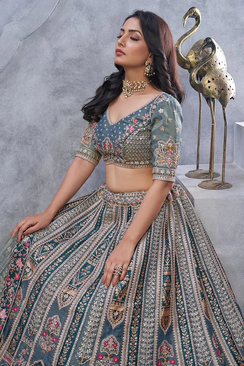 Regal Grey Embroidered Bridal Lehenga with Intricate Zari & Sequin Work KSR