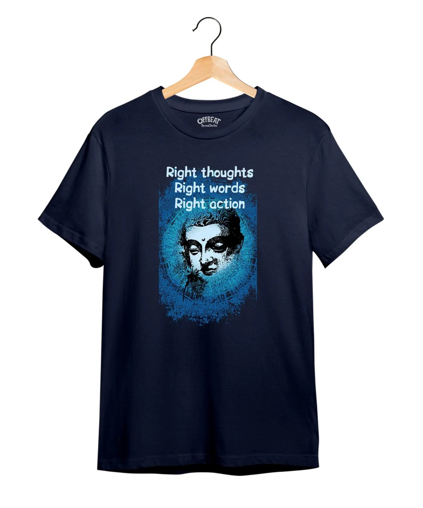 "Right Thoughts" Printed T-Shirt – Premium Round Neck - Navy Blue - 100% Cotton Offbeat