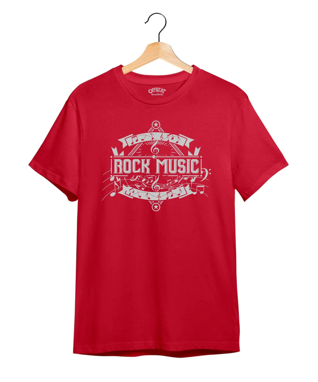 "Rock Music" Printed T-Shirt – Premium Round Neck - Red - 100% Cotton Offbeat