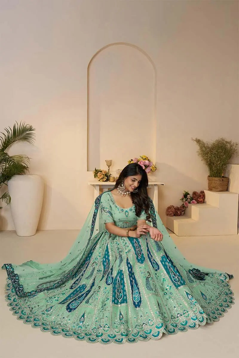 Royal Sky Blue Bridal Lehenga with Paisley & Peacock Motifs and Heavy Embroidery KSR